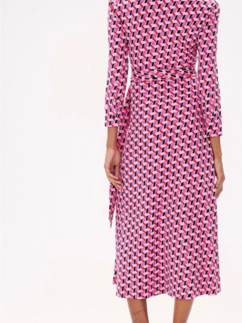 NEW NWOT Diane Von Furstenberg Sana Geo Print Long Sleeve Wrap Front Dress L - Picture 6 of 16